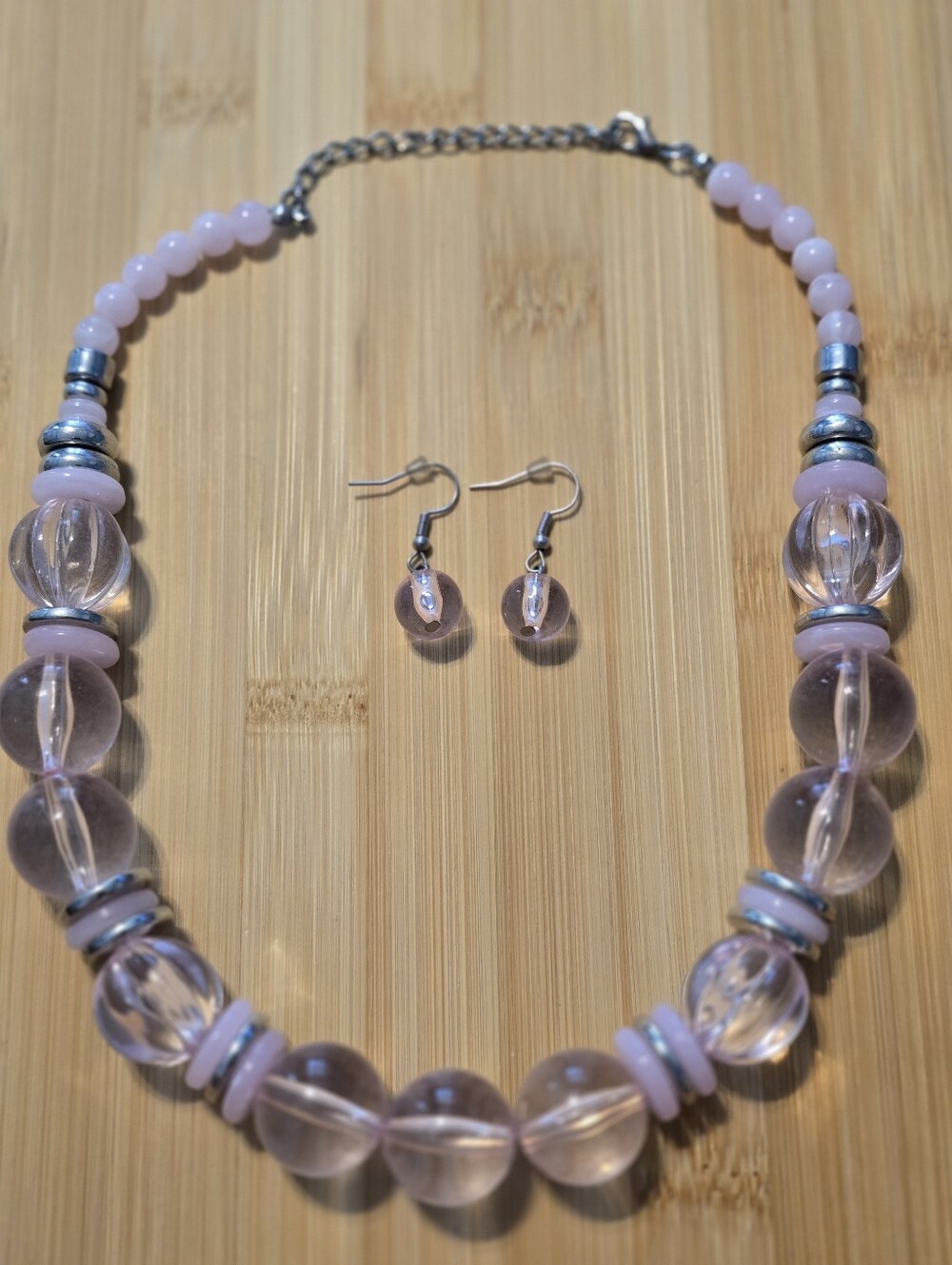 🩷 Bubbly Beauty Pastel Pink Clear Acrylic Chunky Bead Collar Necklace Set